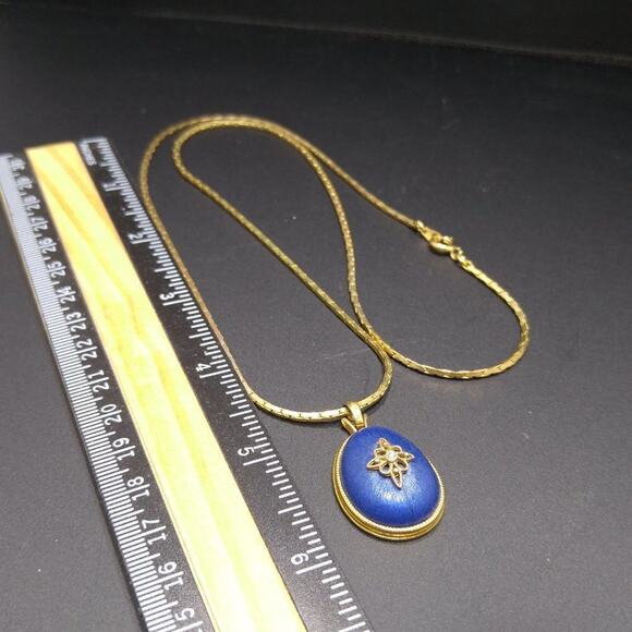Avon North Star Blue Egg Necklace, Vintage Pendant Gold-tone Chain Jewelry, 23" - Picture 4 of 8